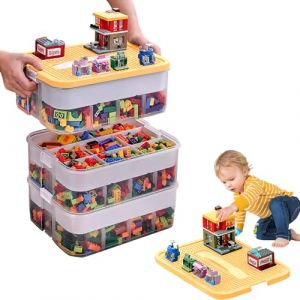 Boite Rangement Plastique pour Lego Briques, 3 Couches Boite Rangement Empilable pour Lego avec Couvercle, Boîtes de Rangement Plastique Transparent pour Ranger et Organiser les Jouets, Perles (Jaune) (heartlessbattle, neuf)