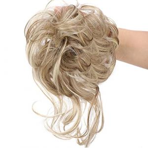 Hair Bun, Postiche en chignon désordonné, extensions de cheveux chignons for femmes(Light Brown Tip Bleach Blonde) (Denghahaha, neuf)