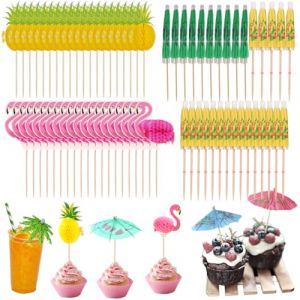 WUSJCOF 70 Pi&egrave;ces D&eacute;coration Flamant Rose pour Cocktails Ananas Palmier Parapluies pour F&ecirc;te Boissons F&ecirc;te d'&Eacute;t&eacute; Accessoires de Bar Multicolore (NAROU DUTEN, neuf)