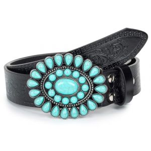 HilyBony Ceinture turquoise occidentale pour femme pour cowgirl-turquoise- Concho-ceinture s'applique aux jeans, pantalons, robes pour tour de taille de 71 &agrave; 96,5 cm, Noir , for 28-38''waist (wodege, neuf)