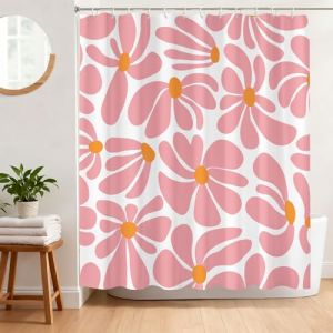 BREASOME Rideau de Douche Anti Moisissure 180 x 180 cm Rideau Douche Abstrait Rose Fleurs Tissu Polyester Imperm&eacute;able Lavable Rideau Baignoire avec 12 Crochets (Breasome, neuf)