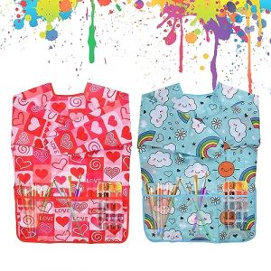 Tablier Peinture Enfant 2Pcs Blouse Peinture en Nylon Imperméable avec Manches et Poches Tablier d'art pour Enfants 3-8 Ans Tablier de Peinture Ecolier pour Peinture Bricolage Cuisine et la Boue (BIG NAME LIMITED, neuf)