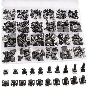 RUNCCI-YUN 20 Valeurs 250 Pièce Boutons poussoirs tactiles Micro,bouton-poussoir momentanés mini bouton poussoir Micro Interrupteur Pour Clé Télécommande De Voiture Arduino (6MM x 6MM/12mmx12mm) (RUNCCI-YUN, neuf)