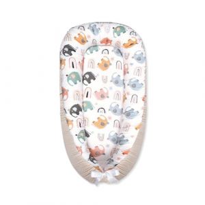 SONARIN Portable Reducteur de Lit B&eacute;b&eacute;,Nid B&eacute;b&eacute; Cocoon Nouveau-n&eacute; Doux Respirant,Couffin de Voyage Nourrisson avec 100% Coton Housse R&eacute;versible Lavable,88 x 53 cm(&Eacute;l&eacute;phant Color&eacute;) (SONARIN FR, neuf)