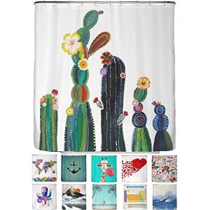 arteneur® - Rideau de Douche Anti-moisissure, Motif Fleurs de Cactus 180 x 200 cm certifié Öko-Tex Standard 100 – Ourlet lesté, Opaque, imperméable, Lavable, 12 Anneaux (Arteneur, neuf)