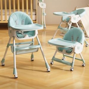 Chaise Haute B&eacute;b&eacute; Evolutive Pliable Chaise Haute 6 en 1, Double Plateau D&eacute;tachable avec 4 Angles d'Inclinaison, Transat Inclinable Enfant Chaise avec Roues Universelles,Vert (Willanmd, neuf)