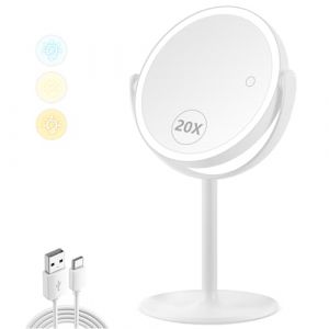 miroir grossissant lumineux, miroir maquillage lumineux, miroir grossissant x 20 led trois lumières colorées, miroir coiffeuse avec éclairage réglable, miroir led pour chambres à coucher, bureaux (Gardenia-FR, neuf)
