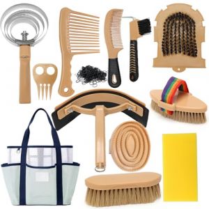 IDUNSEED Kit de pansage 13 pièces avec 12 accessoires et 1 sac de rangement, Série Horse Care, Jaune, Brosses pour chevaux, Brosses à poils, Pansage, Accessoires de pansage (Great artwork, neuf)