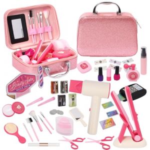 Coffret de Coiffure Rose pour Enfants, Accessoires de Coiffure, Comprenant S&egrave;che-Cheveux, Lisseur, Peigne et Accessoires, Jeu de R&ocirc;le, Malette Maquillage Enfant, Cadeaux pour Filles de 3 Ans et Plus (Aomlarow Playtime, neuf)