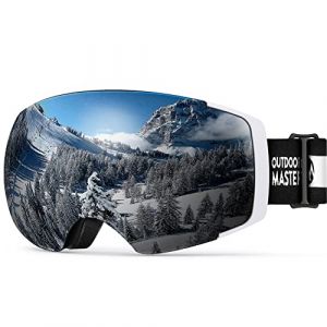 OutdoorMaster Masque de Ski Pro-Lunettes de Ski Frameless, Lentille Interchangeable 100% Protection UV400 Masques Snowboard pour Hommes&Femme(A11-Cadre Blanc Lentille Argent Revo VLT10%) (OutdoorMaster Official Store, neuf)