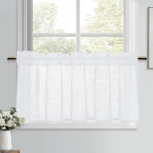 DWCN Petit Rideau Court Cuisine Blanc 45 x 120 cm (H x l) Brise-bise Rideaux Voilage Fenetre D&eacute;coration Int&eacute;rieure Moderne Semi-Transparent de Style Lin pour Evier Placard Fenetre Salon 1 Panneaux (DWCN EU, neuf)
