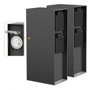 ledscom.de 2 pièces Colonne de Prises de Courant de Jardin POMI pour l'extérieur, IP44, minuterie/commutateur horaire, 2 Fois, Acier Inoxydable, Anthracite, rectangulaire, 23 cm (LEDs Com GmbH, neuf)