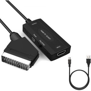 Convertisseur vid&eacute;o HDMI vers p&eacute;ritel, adaptateur HD 1080p avec c&acirc;bles, prise en charge NTSC/PAL (vid&eacute;o + audio sur p&eacute;ritel) (Hesty Store, neuf)