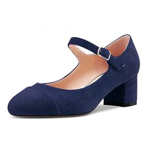 Castamere Femmes Bloc Chunky Mi Talon Heel Rond Bout Mary Jane Escarpins Mariage Bureau D&eacute;contract&eacute; 5 CM Heels Bleu Marin Su&egrave;de 44 EU (SUNShop, neuf)