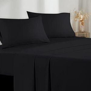 Parure De Lit 120x190/200 3 Pièces en Microfibre - Drap Housse 120x200 cm - Drap Plat 1 Personne 180x280 cm - 1 Taie d'oreiller 50x80 - Haute Qualité -Noir (WANGHOUYUYU, neuf)