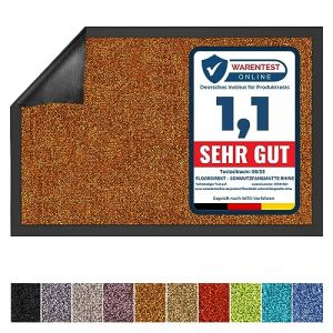 KARAT Paillasson de Porte Rhine - Paillasson Lavable en Machine &agrave; 30&deg;C - Tapis d'entr&eacute;e antid&eacute;rapant Absorbant - Tapis de Porte certifi&eacute; Oeko-TEX Standard 100 (Brun, 60 cm x 90 cm) (Velvet Trading, neuf)