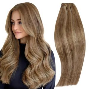 RUNATURE Extension Cheveux Naturel Tissage Brun Doré Avec Blond Doré 30cm Extension Tissage Cheveux Naturel Lisse Tissage Extension Cheveux Humain Extension Tissage Cheveux Naturel 70g #10P16 (Runature EU, neuf)