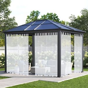 XUIAQZW Voilage Blanc Rideaux, Rideau Occultant Isolant Thermiques pour Pergola 160x240(BxH) cm Cabanon Jardin Exterieur, Gazebo, Porche Terrasse Pavillon (2 Panneaux) (XUIAQZW FR, neuf)