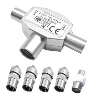 WANGCL Répartiteur d'antenne TV 2 voies répartiteur coaxial 1 vers 2 câble satellite avec adaptateur d'antenne mâle vers femelle prise TV RF (WANGCL EU, neuf)