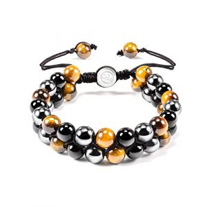 VGWON Bracelet Triple Protection pour Homme Femme 8/10mm H&eacute;Matite Noire et Bleue Oeil de Tigre Bracelet de Perles en Pierre Naturelle pour Homme Femme Bonne Chance et Prosp&eacute;Rit&eacute; (VGWON-EU, neuf)