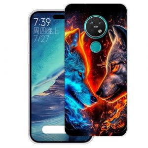 WUACYEAMING Coque pour Nokia 7.2 Pouces,Anti-Jaunissement &Eacute;tui de Protection Antichoc,Motif &Eacute;tui Finition Premium Silicone Housse Cover TPU Transparente-(Deux Loups) (WUACYEAMING, neuf)