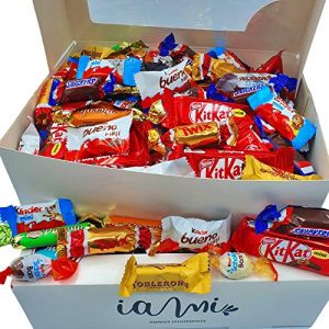 Assortiment de 100 Boîte de Chocolats Gourmets MINI I Versions Miniatures de Twix, Mars, Snickers, Kit Kat, Toblerone, Kinder Bueno, Kinder Chocolate, Shochobons, Huesitos. [IAMI] (Distribuciones Plasencia, neuf)
