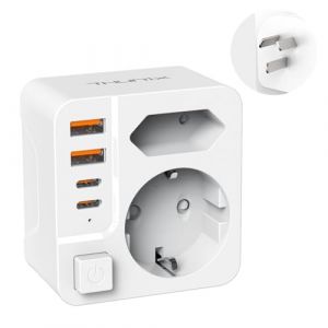 Adaptateur Prise Australie vers France, Adaptateur Australie 2 USB A et 2 Type C(17W) et 2 Prise, Type I Adaptateur Voyage Australie/Argentine avec pour Australie Chinoise Zelande Fidji (Blanc) (Thunix Direct, neuf)