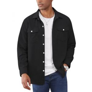 EKLENTSON Chemise-Veste Travail Homme Velours Côtelé Manches Longues Décontractée Boutonnage Complet à Poche Poitrine Noir, XL (EKLENTSON-EU, neuf)
