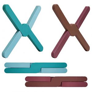 Ben & Bel Lot de 2 Dessous-de-Plat élégants en Forme de X en Silicone, antidérapants, résistants à la Chaleur, pour poêles, Plats, Assiettes, casseroles, Vert + Marron (Ben&Bel, neuf)
