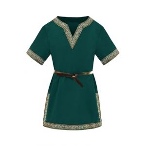 Haloumoning Haut m&eacute;di&eacute;val pour gar&ccedil;ons - T-shirts cosplay pour enfants - Costume Halloween Renaissance Viking Warrior Chevalier Tops, vert, 8-10 ans (Zecio, neuf)