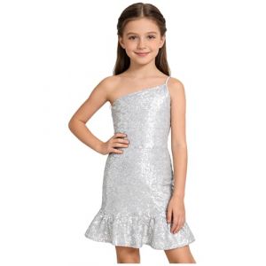 Monduelle Enfants Robes Soiree Fille Robe Demoiselle d'honneur Mariage Invit&eacute;e Mariage Robe C&eacute;r&eacute;monie Enfant Party Argent&eacute; 13-14 Ans (Jowowha EU, neuf)