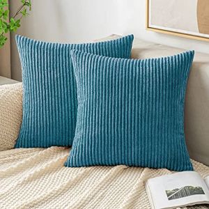 EMEMA Decorative Housse de Coussin en Velours C&ocirc;tel&eacute; Canap&eacute; Taie d'oreiller Douce pour Maison Salon Chambre Lit Clic Clac 40x40 cm Lot de 2 Bleu Lac (EMEMA HOME, neuf)