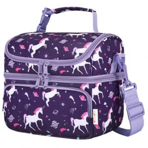Kasgo Sac Isotherme Repas Enfant, 2 Compartiments 7,5L Grand Sac Isotherme Enfant Fille Gar&ccedil;on Lunch D&eacute;jeuner avec Anse Bandouli&egrave;re Amovible pour &Eacute;cole Pique-nique Voyage Licorne Violette (KASGOSHOP, neuf)