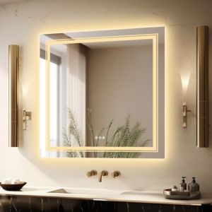 LUVODI Miroir Carr&eacute; Salle de Bain LED: 90x90cm Miroir connect&eacute; avec Prise Interrupteur Tactile Miroir Mural Dimmable &agrave; 3 Couleurs Anti-Bu&eacute;e IP65 Horizontal/Vertical &Eacute;clairage int&eacute;gr&eacute; et R&eacute;tro&eacute;clairage (Luvodi, neuf)