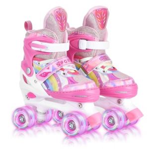YUDOXN Roller Quad Enfant Filles et Garçons Avec 8 Roues Lumineuses, Taille Réglable (31-42) (TP-Rose, S) (zhiduoduo, neuf)