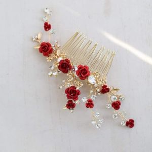 Accessoires pour cheveux de mariage pour femme, &eacute;pingles &agrave; cheveux, mode, rose rouge, peigne &agrave; cheveux pour femme, peigne &agrave; cheveux, accessoires faits &agrave; la main, bijoux de mariage (xin li bai huo, neuf)