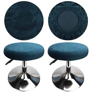 HuaLiSiJi Housse Tabouret Rond Housse Tabouret de Bar, Tissu de Luxe Diamètre 30-40 cm, Extensible Infroissable Lavable et Anti-Poussière (2 PCS Bleu Paon) (HuaLiSiJi, neuf)