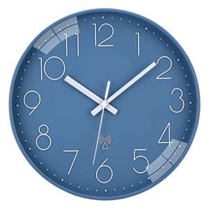 ACCSHINE Horloge Radio Murale sans tic-tac Silencieux 30 cm à Quartz à Piles Grande Horloge Murale Facile à Lire pour Chambre Maison Cuisine Chambre Bureau école (Bleu) (Tychelife-EU, neuf)