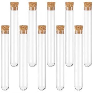 12 * 75mm 10 Pi&egrave;ces Eprouvette,Tubes &agrave; essai en plastique,&Eacute;prouvette Transparen,Tube &agrave; Essai avec Bouchon Li&egrave;ge,pour Bonbons Epice Plante Echantillon (LiNaErShao, neuf)