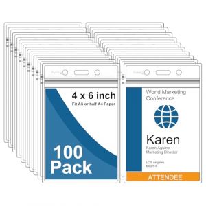 Fushing Lot de 100 plastique Transparent vertical badge Holders, étiquette pour nom Holders, porte-cartes XXL (fushing, neuf)