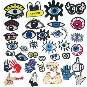 Woohome 36 PCS Patchs Brodés Décoratifs, Les Yeux Broderie Patch Thermocollant et Mains Autocollant de Patch Appliques Ecussons à Coudre pour Vêtement T-shirt Jeans Veste (CXiong, neuf)