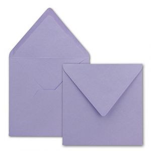 100x Enveloppes carr&eacute;es lilas - 15,5 x 15,5 cm - sans fen&ecirc;tre, &agrave; collage humide - 110 g/m&sup2; - Pour cartes d'invitation de mariage, anniversaire et autres -Serie FarbenFroh (GUSTAV NEUSER GmbH, neuf)