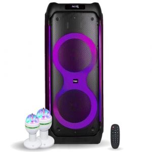 Ibiza - Pack Enceinte COLUMBA1200 Active Autonome USB Bluetooth 1200W - 2 Effets de Lumière Rotatif Disco Soirée Musique Anniversaire (Starmix, neuf)
