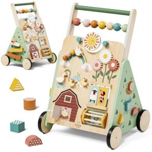 Lehoo Castle Chariot de Marche Bebe en Bois, R&eacute;glable Trotteur B&eacute;b&eacute; Gar&ccedil;on Fille avec Centre d&rsquo;Activit&eacute;s, Pousseur Trotteur Bebe, Jouet Montessori Enfant 12 Mois+ (Toi Bani EU, neuf)