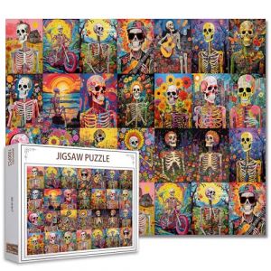 Puzzle de timbres squelette humain pour adultes, 1000 pi&egrave;ces, puzzles dr&ocirc;les de cr&acirc;ne de corps humain pour adultes, puzzle de collage de cr&acirc;ne r&eacute;tro (Whoops Wall Art, neuf)
