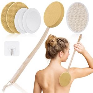 URAQT Brosse de Bain &agrave; Long Manche, 7PCS Applicateur Cr&egrave;me Dos, Brosse de Douche pour Dos de Douche &agrave; Bulles &agrave; Une Touche, Brosse dos Douche pour Exfoliante, Am&eacute;liore la Circulation Sanguine(Nature) (Petit Wudong, neuf)
