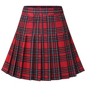 Dressystar Jupe Basique Femme Extensible Patineur Patineuse Pom-Pom Girl Mini Jupe Plissée Rouge Noir Plaid XXL (Aupuls, neuf)