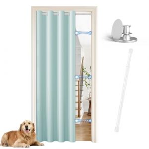 JCyh Rideau de Porte avec Tringle, 1 Pièce Aqua Rideau Phonique Anti Bruit avec Bouton Magnétique pour Rideau Separation de Piece, Tringle Blanc 70-125 cm (JCYH, neuf)
