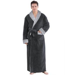 ZAKASA Peignoir Robe de Chambre Homme: Peignoir Long de Bain Polaire Hiver Chaud Robe Pilou Pilou Doux Id&eacute;al pour No&euml;l Cadeau Gris Taille L (ZAKASA, neuf)