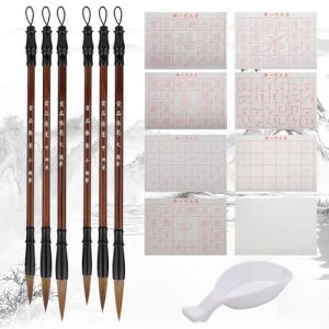 Linkstyle Ensemble de calligraphie chinoise sans encre 23 pièces, 16 feuilles de papier à écrire, 6 pinceaux de calligraphie traditionnels, bol d'eau pour débutants (Wowparts-EU, neuf)